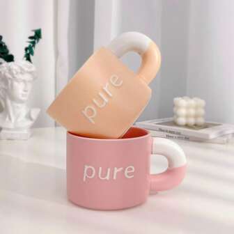 1 件 380 毫升陶瓷杯，糖果色，拼色手柄，适合家庭/办公室/学生饮用咖啡、牛奶、果汁，返回学校