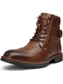 SHOESMALL Men's Fashionable High Top Work Boots Motorcycle Combat Ankle Dress Boots Casual Boots For Men Valentine's Day Date Shoes - BMY678A-深棕色 - 查看 6