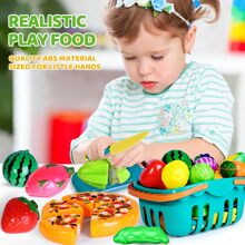 100 PCS Cutting Play Food Toy for Kids Kitchen, Pretend Food Toys for Toddlers, Play Kitchen Toys Accessories with 2 Baskets, Fake Food/Fruit/Vegetable, Birthday Gifts for 2 3 4 5 Years Old Boys Girls - 彩色 - 查看 4