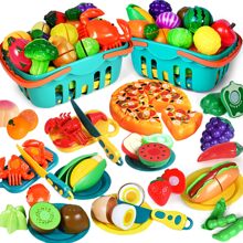 100 PCS Cutting Play Food Toy for Kids Kitchen, Pretend Food Toys for Toddlers, Play Kitchen Toys Accessories with 2 Baskets, Fake Food/Fruit/Vegetable, Birthday Gifts for 2 3 4 5 Years Old Boys Girls - 彩色 - 查看 1