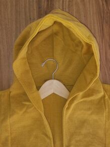 Suéter Largo Capa  Cárdigan Abrigo Saco Para Hombre Con Gorro - Amarillo Mostaza - Ver 4