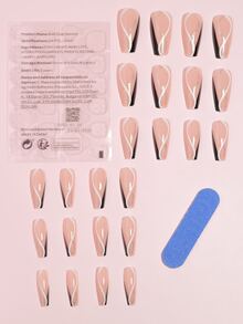 VV MEI JIA ER 24入組中長度波浪法式閃亮線貼式黑色亞克力棺材型全覆蓋假指甲,適用於女性和女孩,還含有1張膠帶和1個指甲文件 - 彩色 - 查看 5