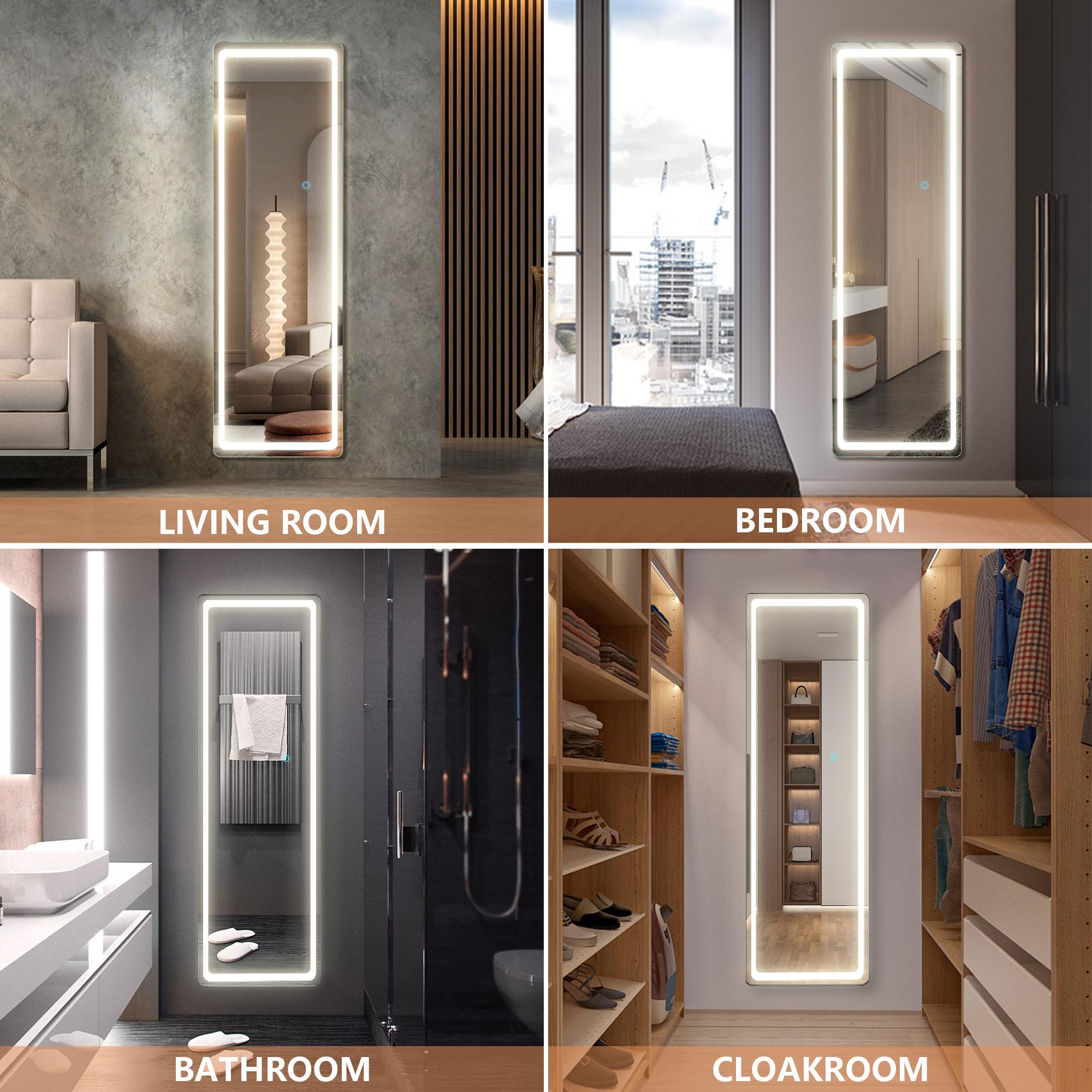 FullLength Mirror with Lights, 47"x14" LED Lighted Wall Mounted, Over The Door Hanging Light Up