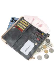 MIYIN Fashionable Retro Bifold Zipper Wallet, Women's Wallet With Card Slots And ID Window, Minimalist PU Leather Long Wallet, Suitable For Women's Daily Use, Suitable For Girls, Ladies, Dorm, School, College, Back To School, Grey - Grey - View 2