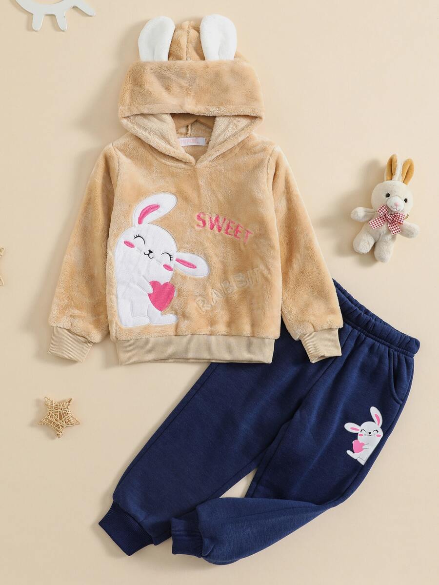 2-Piece Pants Set, Teddy Sweatshirt And Joggers For Girl And Baby 1-5 Years Rabbit - Khaki - View 1