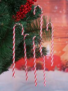 6pcs Christmas Plastic Candy Canes, Tree Decorations Ornaments - Red and White - View 1