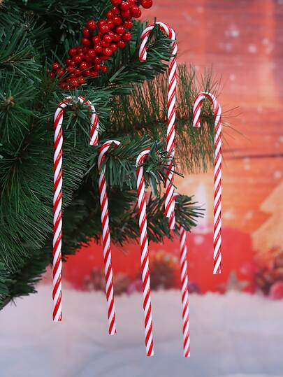 6pcs Christmas Plastic Candy Canes, Tree Decorations Ornaments