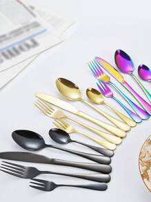 5pcs/30pcs Stainless Steel Cutlery Set With 5 Pieces - Dinner Steak Knife, Fork And Spoon Set,Kitchen,Christmas Gift - Gold - View 3