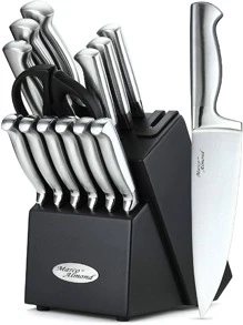 Marco Almond KYA28 14-Piece Stainless Steel Cutlery Kitchen Knife Set With Block,Built-In Sharpener - Silver - View 1
