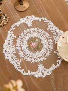 1pc/2Pcs Retro Lace Placemats, French Crochet Doilies, Handmade Embroidered Table Mats, 11x11.81-In Beige Place Mats Cup Mat, Victorian Decor, Placemats, Doilies For Dressers And End Tables, Oval Placemats, Table Placemats - Multicolor - View 2