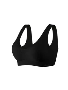 Gathered Anti-Sagging Leisure Wireless Bra - Black - View 2