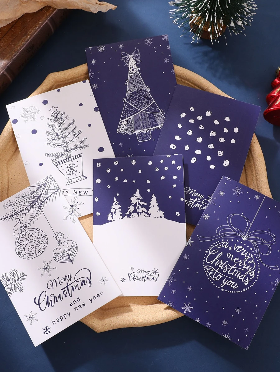 6pcs Random Mini Christmas Greeting Cards Set With Santa Claus Designs And Hot Stamping Envelopes - Multicolor - View 1