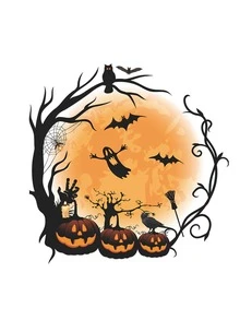 1入組萬聖節裝飾貼紙,圓形樹枝和有趣的南瓜牆貼紙,適用於家居背景窗戶diy - 彩色 - 查看 3