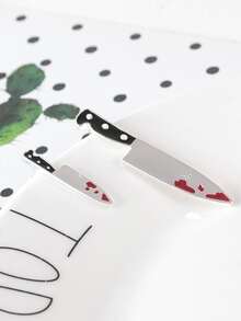 Bạc 925 Kim tiêm Creative Không đối xứng Hoa tai Thiết kế Của Dao & Cô gái Cho Halloween - Nhiều màu - Xem 3