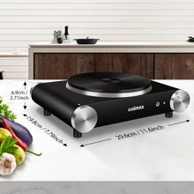 Cusimax 1500W Electric Single Hot Plate Cooktop,Stainless Steel Countertop Burner With Temperature Control,Portable Cast Iron Electric Stove,Great For RV/Home/Camping,Easy To Clean - Black - View 8