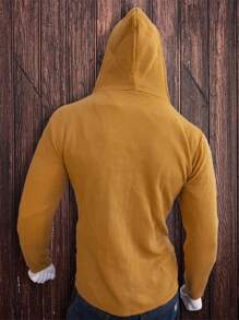 Suéter Largo Capa  Cárdigan Abrigo Saco Para Hombre Con Gorro - Amarillo Mostaza - Ver 3