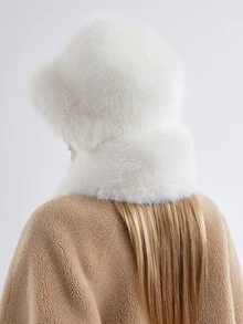 围巾和帽子 女士渔夫帽 蓬松冬季保暖女士独特印花渔夫帽 - 白色 - 查看 5