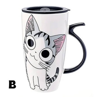 Taza De Ceramica En Forma De Gato Gatito Chi Con Tapa Anime 600ml Mod B
