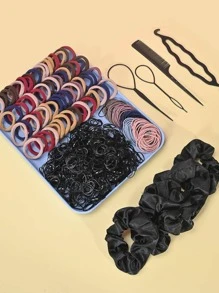 755入組女士素色髮飾套裝適用於日常生活 - 彩色 - 查看 1