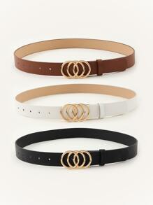 3pcs/set Women's Alloy Buckle Jeans Decoration Pu Belt With Three Circles Design, Suitable For Everyday Wear - Multicolor - View 2