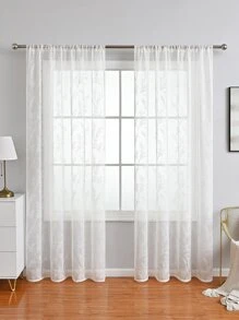 1pc White Sheer Curtain With Branch Embroidery - White - View 2