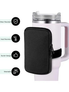 運動水壺套,保溫水壺袋套,旅行戶外上學跑步運動水壺配件 - 黑色 - 查看 4