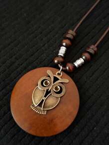 1入組復古風格木頭合金貓頭鷹長款女性項鍊 - 彩色 - 查看 9