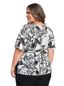 BLUSA VISCOSE ESTAMPADA FLORAL PLUS SIZE