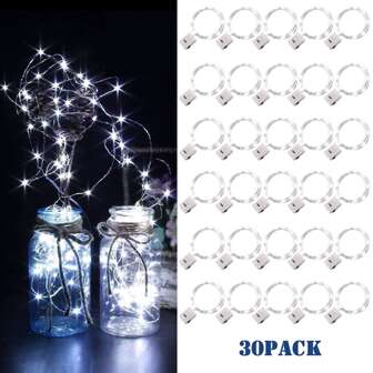 Paquete de 30 luces de hadas destellantes con cadena de 10/20/30 LED, alimentadas por batería, miniatura para decoraciones de mesa de bodas, interiores, exteriores, fiestas y festivales DIY