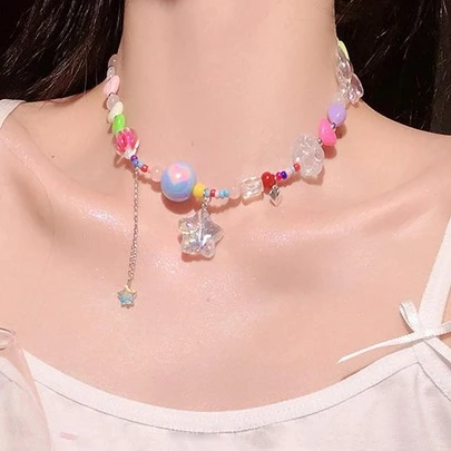 1pc Candy Land Hạt nhiều màu sắc Ngôi sao Tình yêu Dễ thương Choker Màu nối Acrylic DIY Y2K Dopamine Vòng cổ nhiều màu Phụ kiện Punk Mặt dây chuyền ngôi sao Quà tặng Trang sức cho bé gái Tiệc ở trường