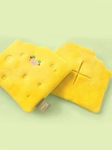 1pc Pet Plush Squeaky Toy In Cheese & Biscuit Design, Suitable For Hide-and-seek And Sniffing Games, With Crinkle Paper For Cats And Dogs - Yellow - View 4