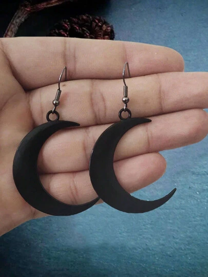 Gothic Style Retro Black Moon & Big Moon Shaped Earrings For Y2k Women
