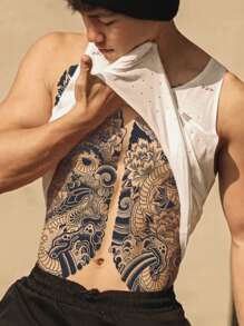 de hombres tradicional Cárdigan con grande serpiente Tatuaje patrón , impermeable , , real Tatuaje - Negro - Ver 1