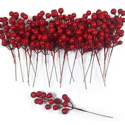 10 piezas de adornos artificiales de bayas rojas con espino, acebo, muérdago y vainas de guisantes para decoración floral de primavera, Día de San Valentín, regalos de cumpleaños, graduación, plantas falsas