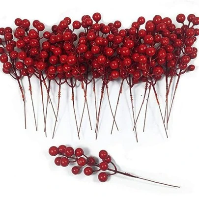 10 件人造红色浆果摘，含山楂、冬青、槲寄生和豌豆荚，适用于 DIY 春节花卉装饰、情人节、生日毕业礼物、假植物