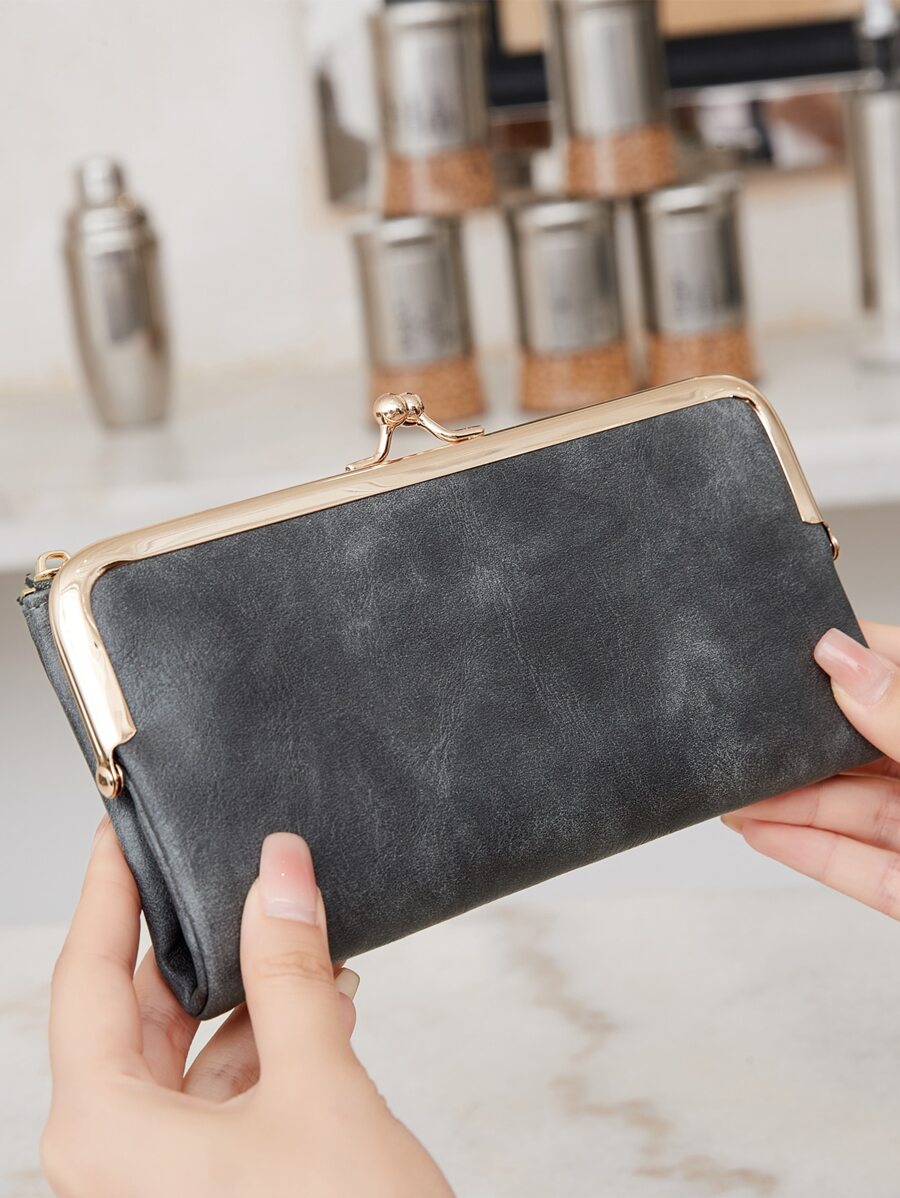 MIYIN Fashionable Retro Bifold Zipper Wallet, Women's Wallet With Card Slots And ID Window, Minimalist PU Leather Long Wallet, Suitable For Women's Daily Use, Suitable For Girls, Ladies, Dorm, School, College, Back To School, Grey - Grey - View 1