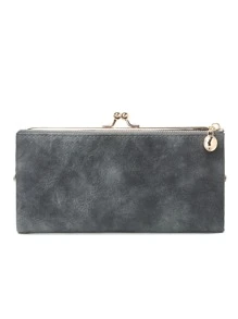 MIYIN Fashionable Retro Bifold Zipper Wallet, Women's Wallet With Card Slots And ID Window, Minimalist PU Leather Long Wallet, Suitable For Women's Daily Use, Suitable For Girls, Ladies, Dorm, School, College, Back To School, Grey - Grey - View 5