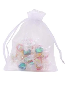 50 个白色和透明欧根纱礼品袋，9x12 厘米方形双抽绳网袋，适用于圣诞节、万圣节、婚礼、派对、糖果、珠宝、化妆品、小礼物、各种场合、圣诞节 - 白色 - 查看 6