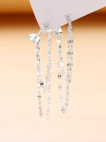 1pair S925 Silver Chain Style Front Back Earrings Holiday - Silver - View 5