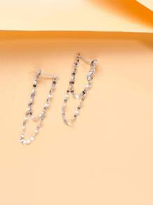 1pair S925 Silver Chain Style Front Back Earrings Holiday - Silver - View 3