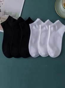 Simple And Fashionable Black 3 Pairs, White 3 Pairs Low Cut Socks