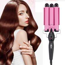 Hair Curling Iron, 3 Barrel Hair Waver With Wave Plates For Beachy Wave Hair - Champagne - View 2
