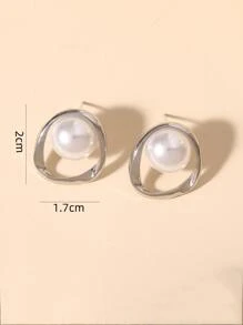 1pair European And American Asymmetrical Geometric Hollow Out Pearl Earrings
