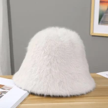 Adjustable Women's Bucket Hat For Autumn And Winter, Warmth, Big Head, Solid Color, Plush Bucket Hat - Beige - View 3