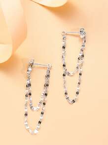 1pair S925 Silver Chain Style Front Back Earrings Holiday - Silver - View 4