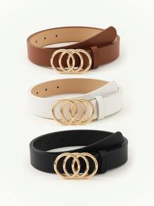 3pcs/set Women's Alloy Buckle Jeans Decoration Pu Belt With Three Circles Design, Suitable For Everyday Wear - Multicolor - View 1