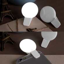 AXNEN 1个便携式夹式圆形自拍灯，迷你自拍环形灯，可充电电池，3档亮度调节，续航2-8小时，闪光灯功能，兼容/安卓手机，适用于摄影、视频、Vlog拍摄 - 白色 - 查看 5