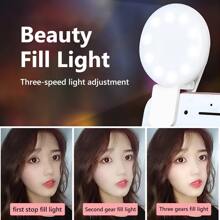 AXNEN 1个便携式夹式圆形自拍灯，迷你自拍环形灯，可充电电池，3档亮度调节，续航2-8小时，闪光灯功能，兼容/安卓手机，适用于摄影、视频、Vlog拍摄 - 白色 - 查看 4