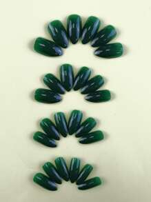 24pcs Almond Shape Medium Length Solid Green Color Glossy Full Cover False Nails For Women And Girls Daily Wear Press On Nails Nail Supplies
