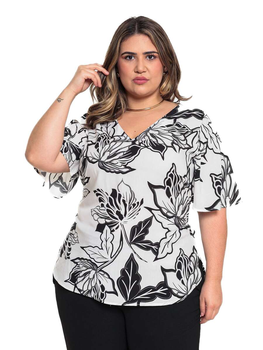 BLUSA VISCOSE ESTAMPADA FLORAL PLUS SIZE